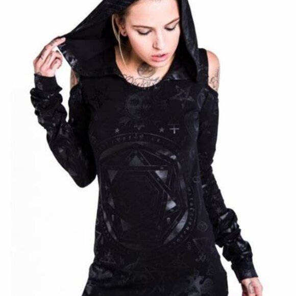 Killstar Occult Hooded Bodycon Cold Shoulder Dress - Picture 8 of 9